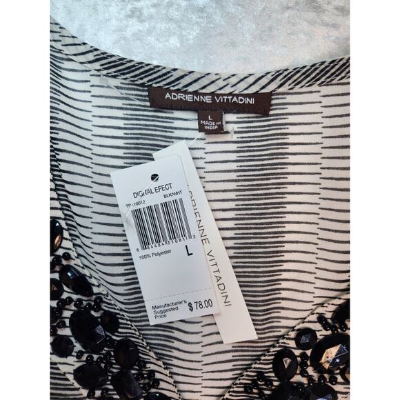 NWT Adrienne Vittadini Black & White /Embellished Shirt-Size Large - Picture 6 of 7